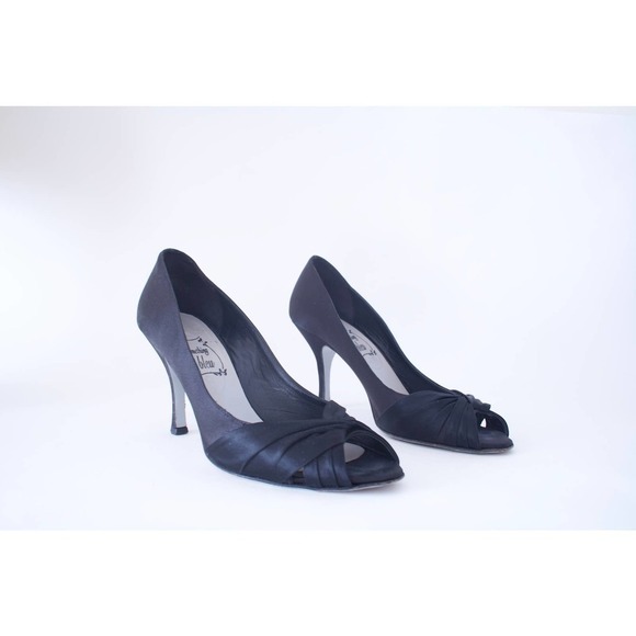 Vintage Black Peep Toe Heels Good Condition Women’s 8 B - Picture 2 of 4